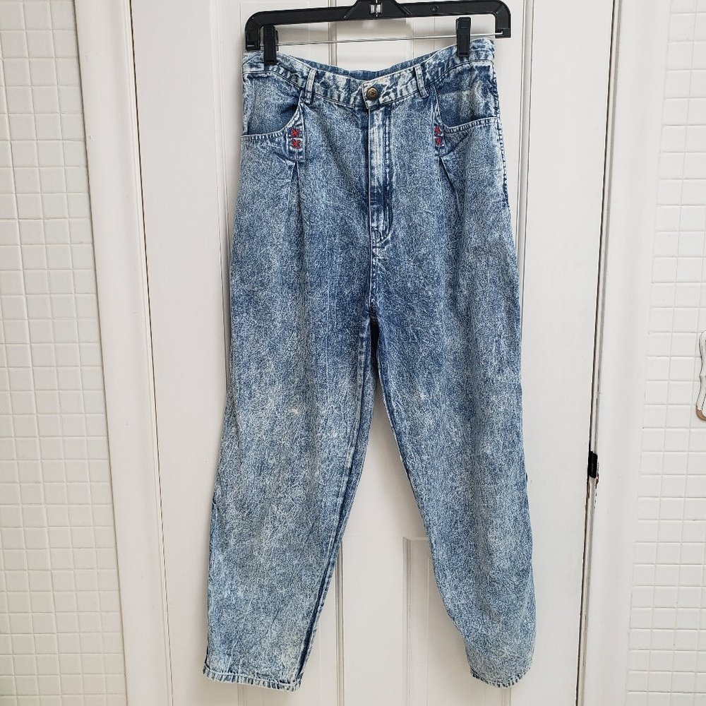 Vintage Acid Wash Balloon Leg Jeans High Waisted Pleated Y2K Denim